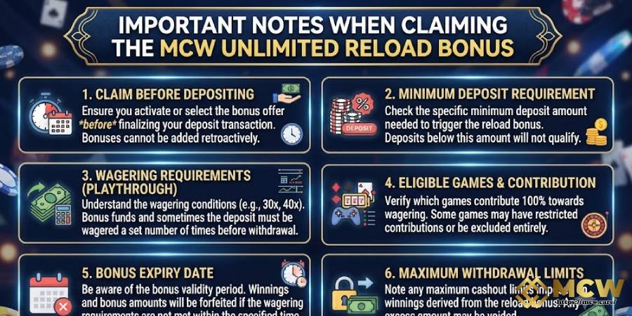 Important Notes When Claiming the MCW Unlimited Reload Bonus Important Notes When Claiming the MCW Unlimited Reload Bonus